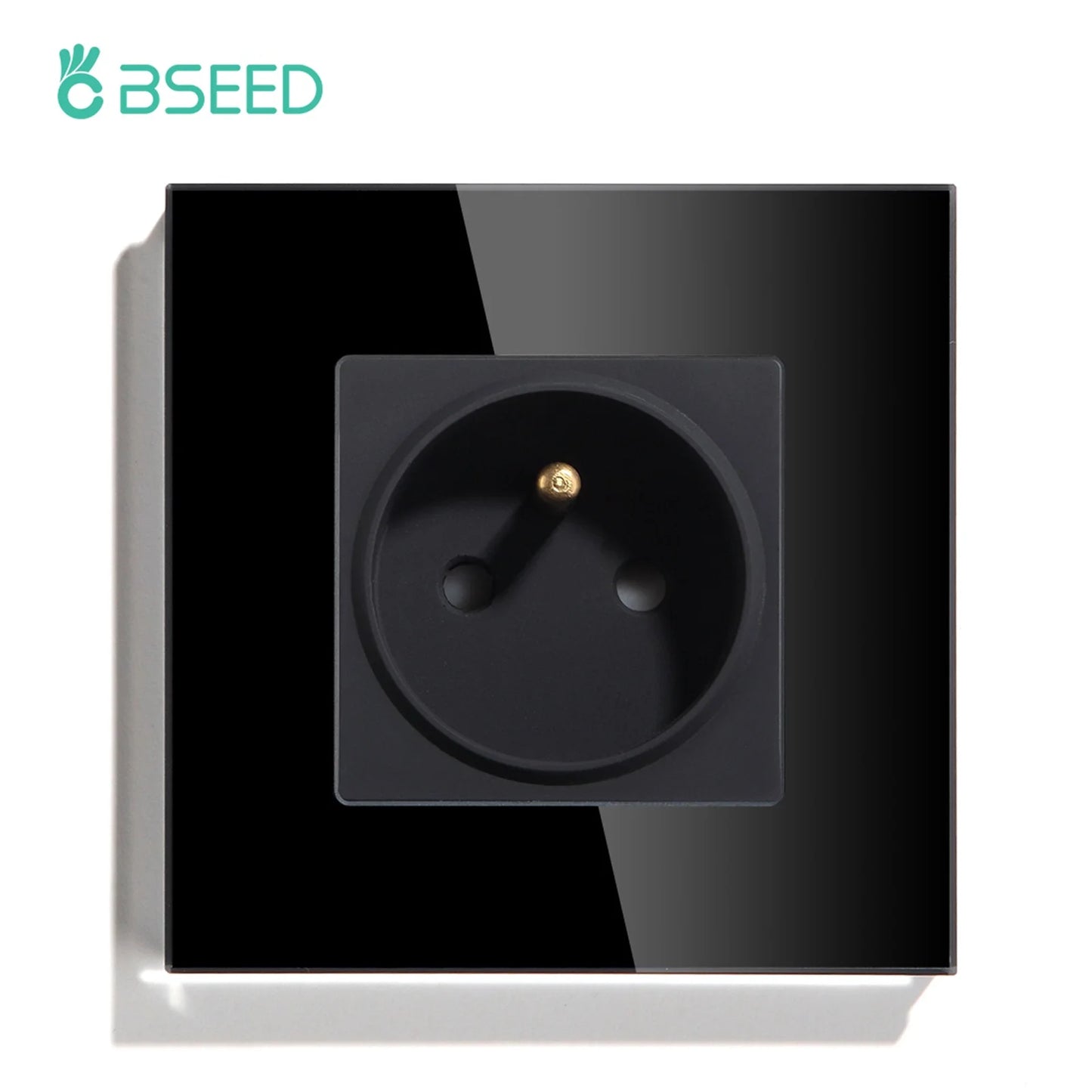 BSEED France Standard Single Wall French Socket Double Power Plug With White Black Gloden Crystal Glass Panel 16A 110V-250V