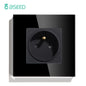 BSEED France Standard Single Wall French Socket Double Power Plug With White Black Gloden Crystal Glass Panel 16A 110V-250V