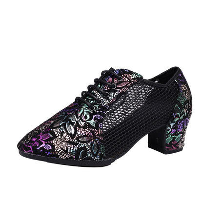 Leather Dance Shoes Latin Dance Shoes Adult Women's Middle-heel Teacher Shoes Cowhide Modern Dance Shoes Square Dance
