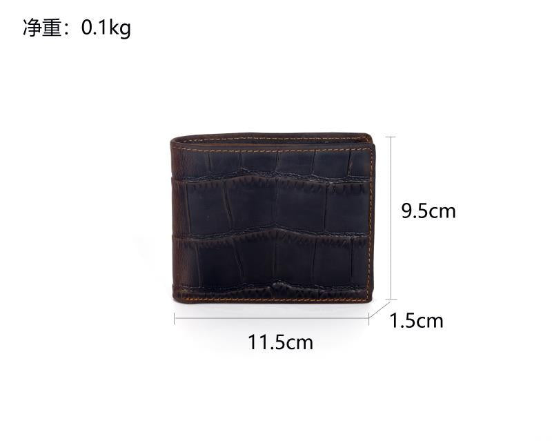 Crazy Horse leather embossed crocodile pattern men's wallet short genuine leather European and American retro wallet horizontal first layer cowhide silver bag