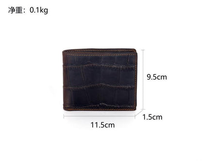 Crazy Horse leather embossed crocodile pattern men's wallet short genuine leather European and American retro wallet horizontal first layer cowhide silver bag