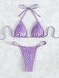 2025 European and American New Sexy T-Shaped Pearl Leopard Print Special Fabric Swimsuit Bikini Bikini Cross-Border
