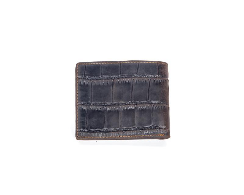 Crazy Horse leather embossed crocodile pattern men's wallet short genuine leather European and American retro wallet horizontal first layer cowhide silver bag
