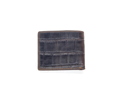 Crazy Horse leather embossed crocodile pattern men's wallet short genuine leather European and American retro wallet horizontal first layer cowhide silver bag
