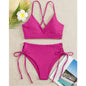 New European and American Swimwear Women Cross-border Solid Color V-neck Sexy Bikini suit High Waist Drawstring Split Swimsuit