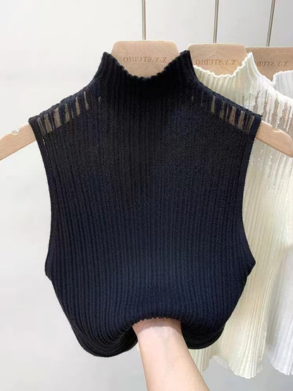 New Style Sleeveless Knit Top for Women, Summer Thin Style with a High-End Feel, Elegant Collar, Vacation Casual Top, Direct Cross-Border Supply