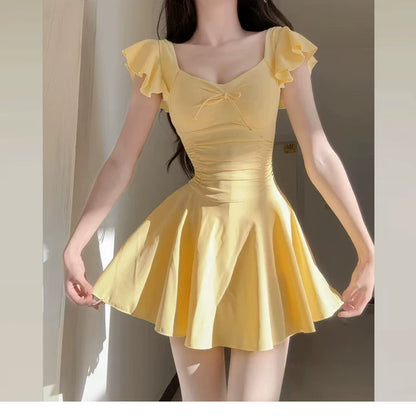 Women's Swimsuit Skirt Style One-Piece Conservative Body-Covering Slimming Look Korean Style Ins Fairy Style Small Breast Push-Up Hot Spring Vacation Swimsuit