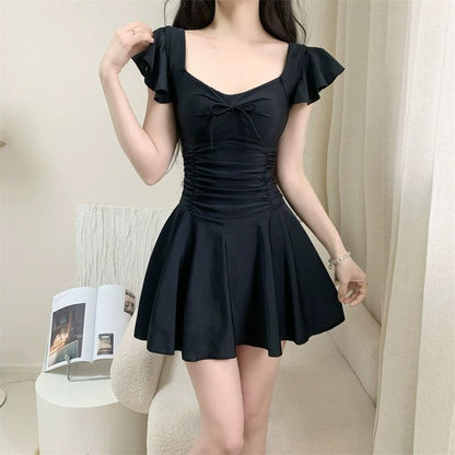 Women's Swimsuit Skirt Style One-Piece Conservative Body-Covering Slimming Look Korean Style Ins Fairy Style Small Breast Push-Up Hot Spring Vacation Swimsuit