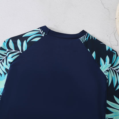 2025 New European and American Foreign Trade Cross-border Swimsuit Women's Long-sleeved Digital Printing Conservative Women's Split Bikini Swimsuit