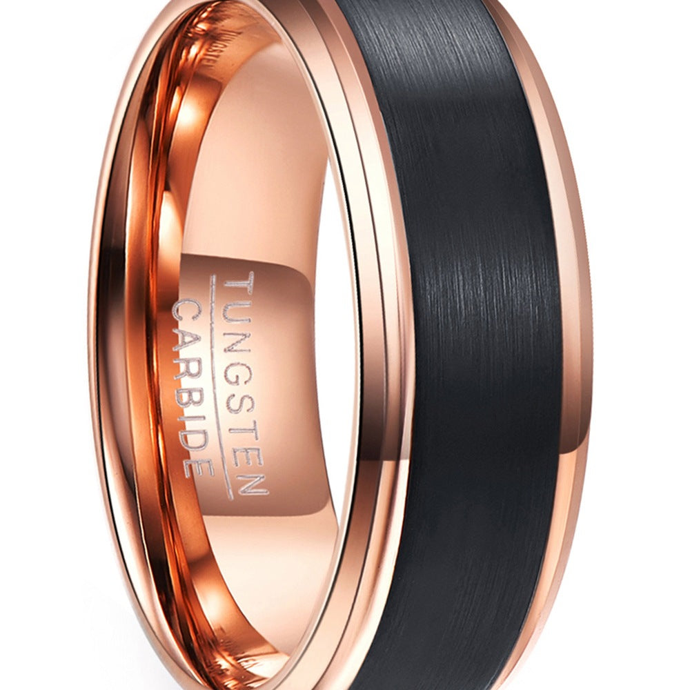 Tungsten Steel Ring 8mm Wide Electroplated Black Matte Electroplated Rose Gold Men's Tungsten Steel Ring