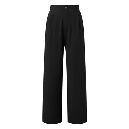 2026 Cross-Border Amazon European and American Summer Comfortable High-Waisted Long Pants with Buttons and Elastic Waist Wide-Leg Pants for Women Casual Straight-Leg Pants