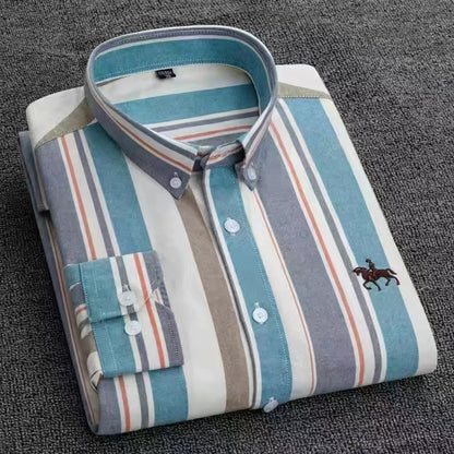 New 100% Cotton Men's Shirt Oxford Casual Shirt Men's Long-Sleeved Embroidered Spot Distribution Drop Shipping