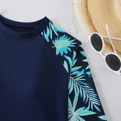 2025 New European and American Foreign Trade Cross-border Swimsuit Women's Long-sleeved Digital Printing Conservative Women's Split Bikini Swimsuit