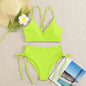 New European and American Swimwear Women Cross-border Solid Color V-neck Sexy Bikini suit High Waist Drawstring Split Swimsuit