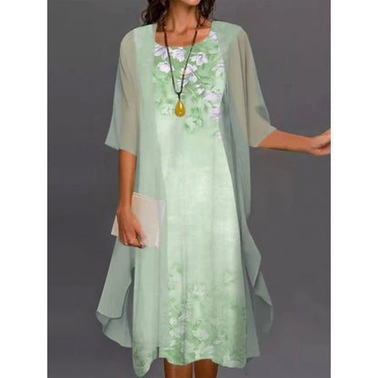 2024 European and American Amazon Summer Women's Casual dress Two-Piece Flower-Print Round Neck Slim-Fit Dress Women