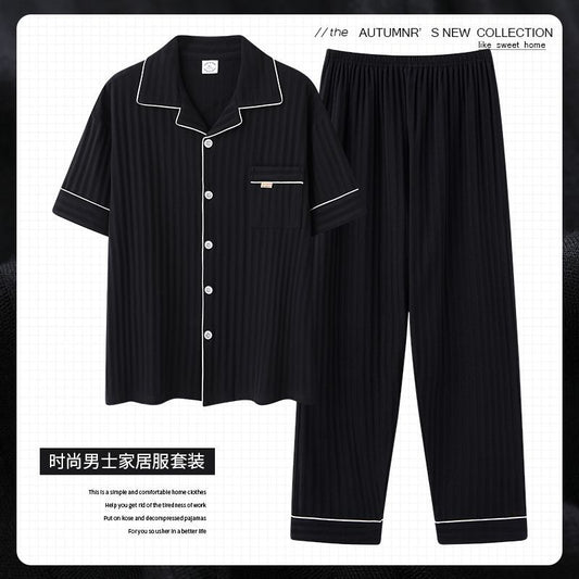 Zhuojia plus size Pajamas Men's Summer Plus Weight Increase Short-sleeved Pants Loose Cardigan Home Wear Men's 220kg