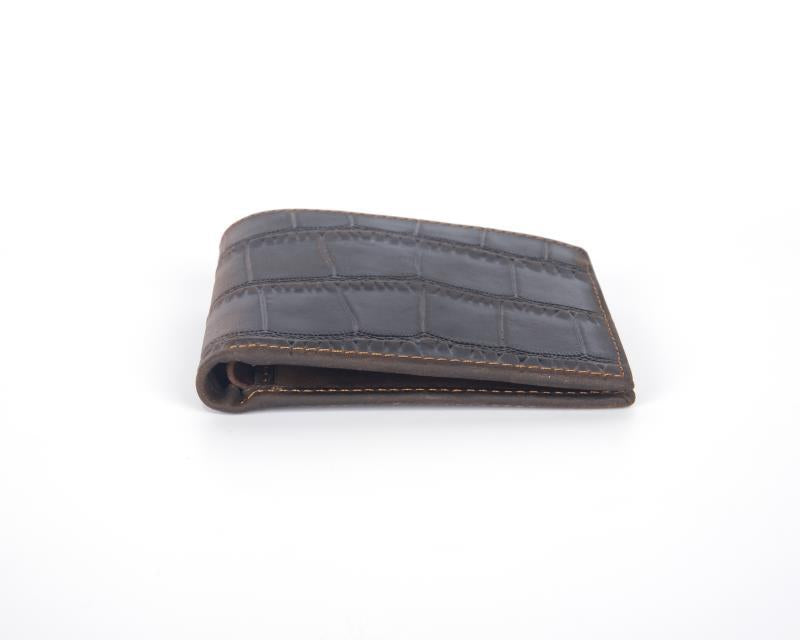 Crazy Horse leather embossed crocodile pattern men's wallet short genuine leather European and American retro wallet horizontal first layer cowhide silver bag