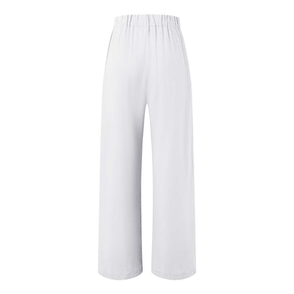 2026 Cross-Border Amazon European and American Summer Comfortable High-Waisted Long Pants with Buttons and Elastic Waist Wide-Leg Pants for Women Casual Straight-Leg Pants