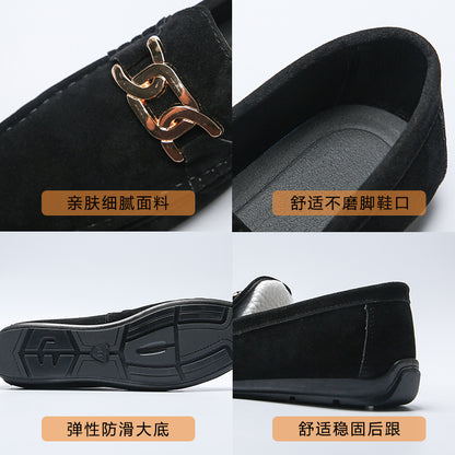 Doudou Shoes Men's Autum 2024 New Frosted Suede Lazy One-Leg Small Leather Shoes Loaf Driving Shoes for Men