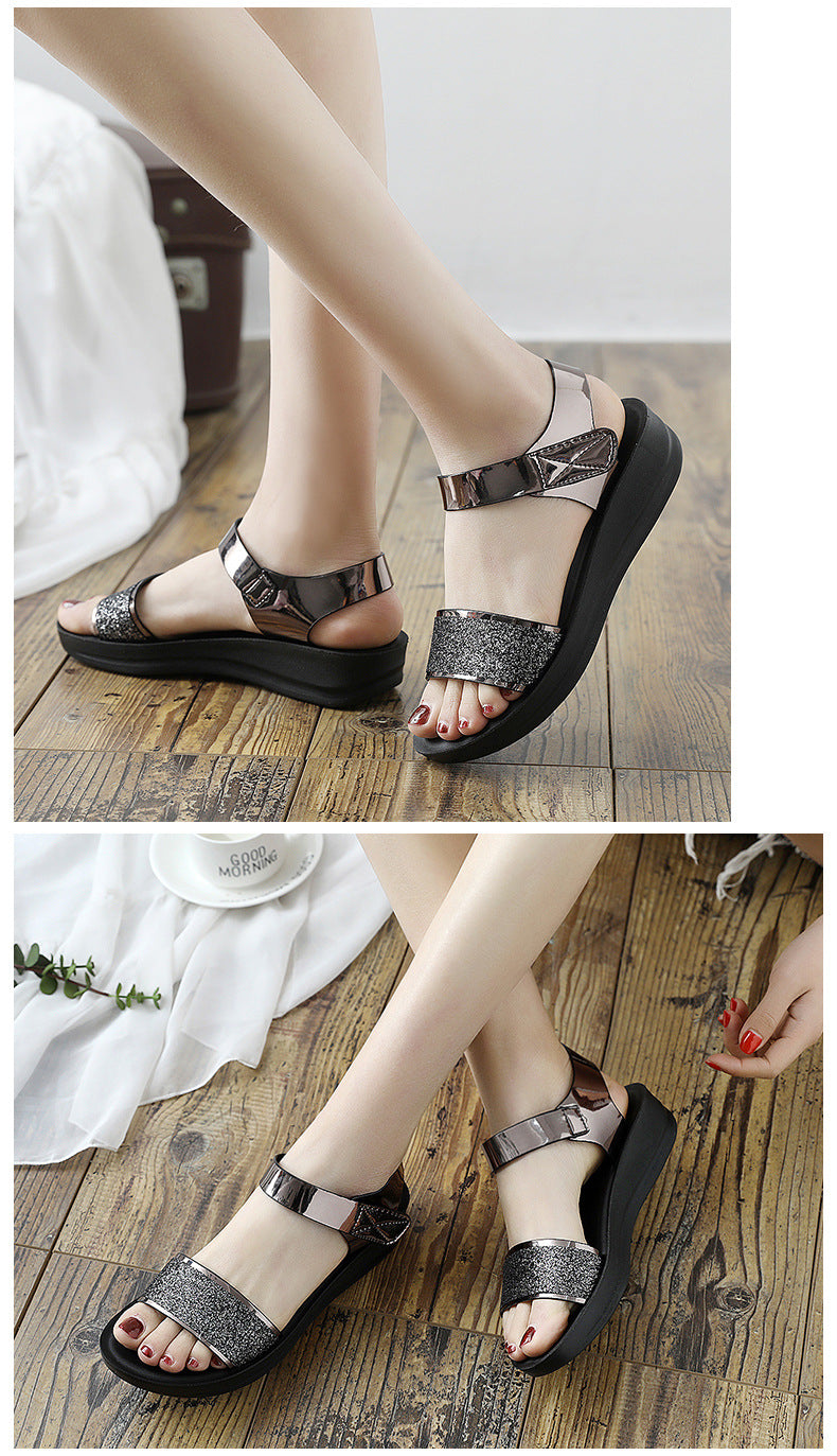 New Summer Flat Women's Shoes for Middle-Aged Women, Mid-Heel 2026 Women's Wedge Sandals for Summer, Mom Sandals with Soft and Thick Soles, Comfortable