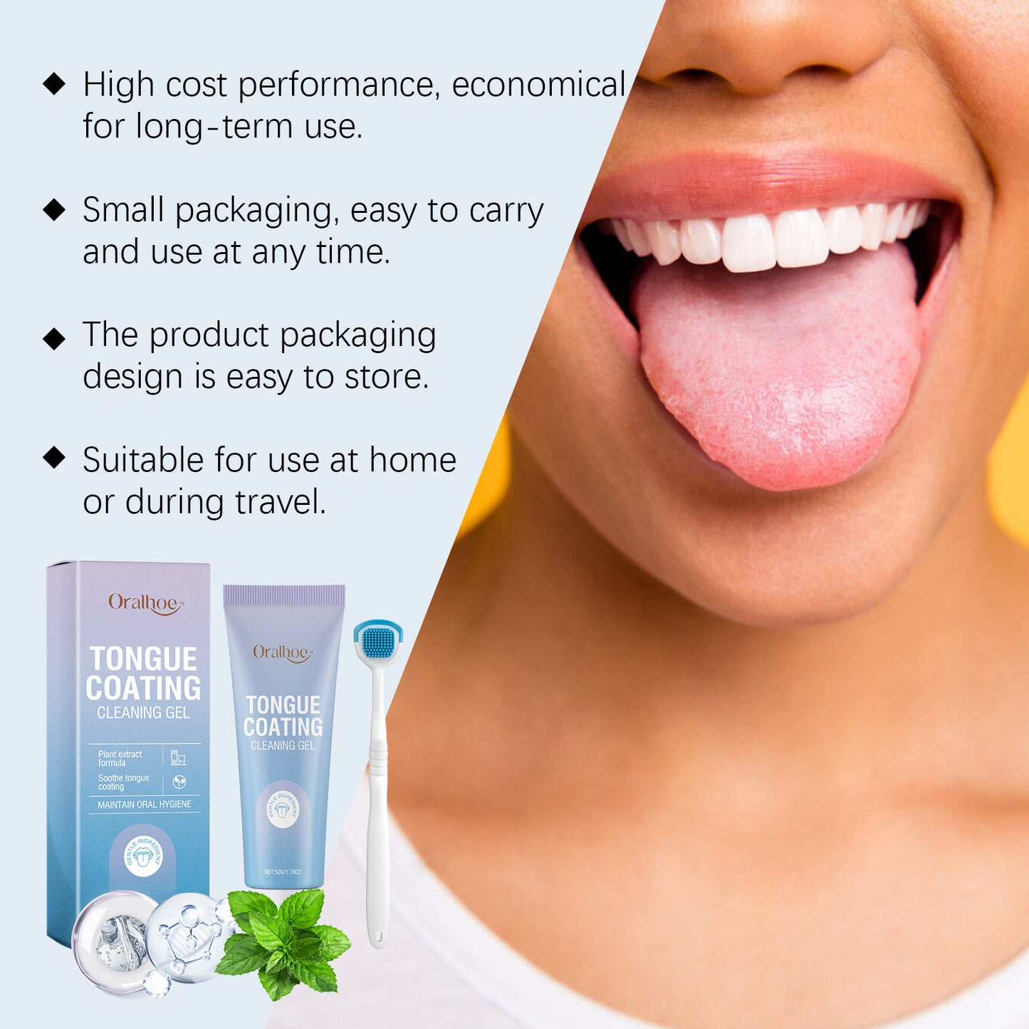 Tongue Cleaning Gel Set Bad Breath Inhibit Oral Bacteria Long Lasting Freshness Home Mouth Odor Eliminator Paste Toothbrush Kit