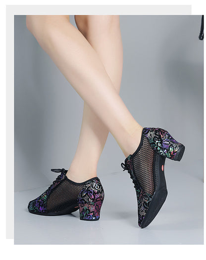 Leather Dance Shoes Latin Dance Shoes Adult Women's Middle-heel Teacher Shoes Cowhide Modern Dance Shoes Square Dance