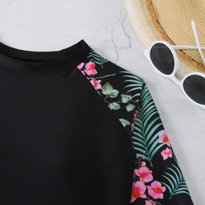 2025 New European and American Foreign Trade Cross-border Swimsuit Women's Long-sleeved Digital Printing Conservative Women's Split Bikini Swimsuit