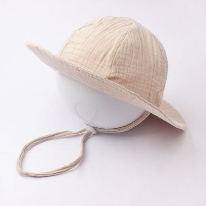 Ins Baby Pure Cotton Basin Hat European and American Anti-Sun Breathable Baby Fisherman Hat Pure Color Kidsren's Sun Hat Breathable Sun Protection