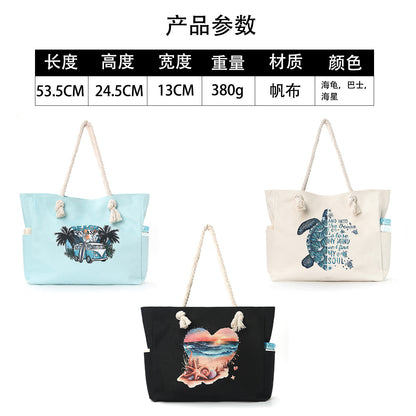 Feihong Cross-Border Large-Capacity Beach Bag Women's Bag Armpit Shoulder Bag Simple and Versatile Casual Storage Canvas Bag