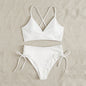 New European and American Swimwear Women Cross-border Solid Color V-neck Sexy Bikini suit High Waist Drawstring Split Swimsuit