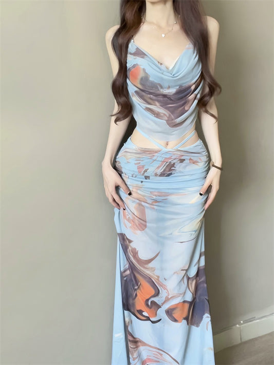 Hot Girl Bikini Swimsuit Female Three-Piece Seaside Vacation Long Skirt Small Breast Push-Up with Underwire Sexy Hot Spring Swimsuit