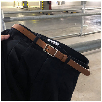 Internet Popular Casual Trousers Thin Belt Men's Korean Style Young Men's PU Leather Small Belt ns Style All-match Belt Decoration