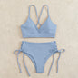 New European and American Swimwear Women Cross-border Solid Color V-neck Sexy Bikini suit High Waist Drawstring Split Swimsuit