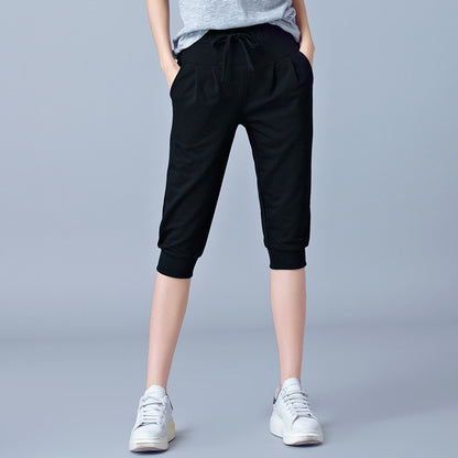 High-Waisted Stretch Cropped Pants for Women, Summer Thin Sports Pants, Loose Harem Pants 100kg Fat mm Large Size Casual Pants for Women
