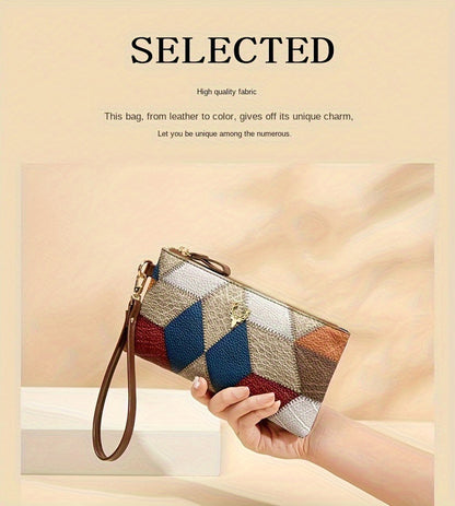 New Fashion Small Square Bag, Cross-Border High-End Retro Wallet, Versatile Zipper Bag, Women's Trendy Color-Blocking Clutch Bag