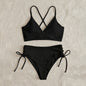 New European and American Swimwear Women Cross-border Solid Color V-neck Sexy Bikini suit High Waist Drawstring Split Swimsuit