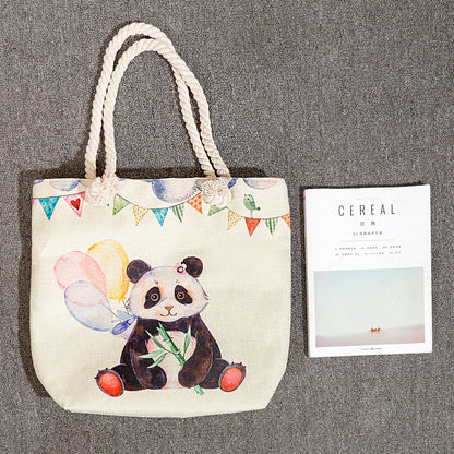 Spot wholesale cartoon cute animal shoulder bag simple large capacity handbag lazy style literary tote bag
