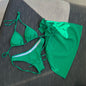 2025 European and American New Swimsuit Three-Piece Backless Drawstring Strap Bikini Bikini Three-Piece Swimsuit