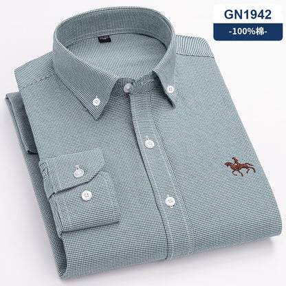 New 100% Cotton Men's Shirt Oxford Casual Shirt Men's Long-Sleeved Embroidered Spot Distribution Drop Shipping