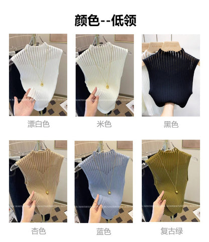 New Style Sleeveless Knit Top for Women, Summer Thin Style with a High-End Feel, Elegant Collar, Vacation Casual Top, Direct Cross-Border Supply