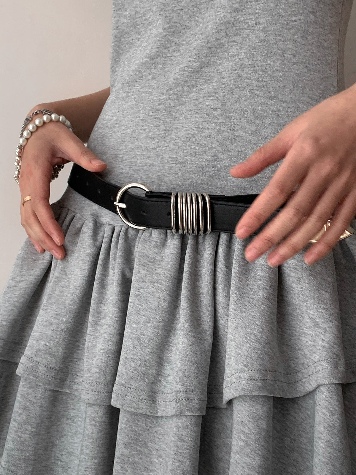 Dorothy Fashionable Retro Multi-Layered Silver Metal Ring Decorative Belt Niche Design Versatile Belt for Women