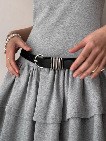 Dorothy Fashionable Retro Multi-Layered Silver Metal Ring Decorative Belt Niche Design Versatile Belt for Women