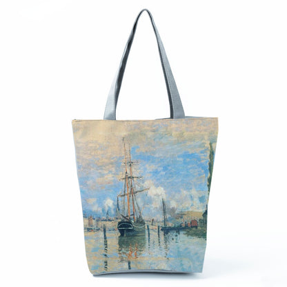 Factory Direct Sales Oil Painting Printed Shoulder Bag Large Capacity Casual Tote Bag Fashion Simple Handbag Customized with Pictures
