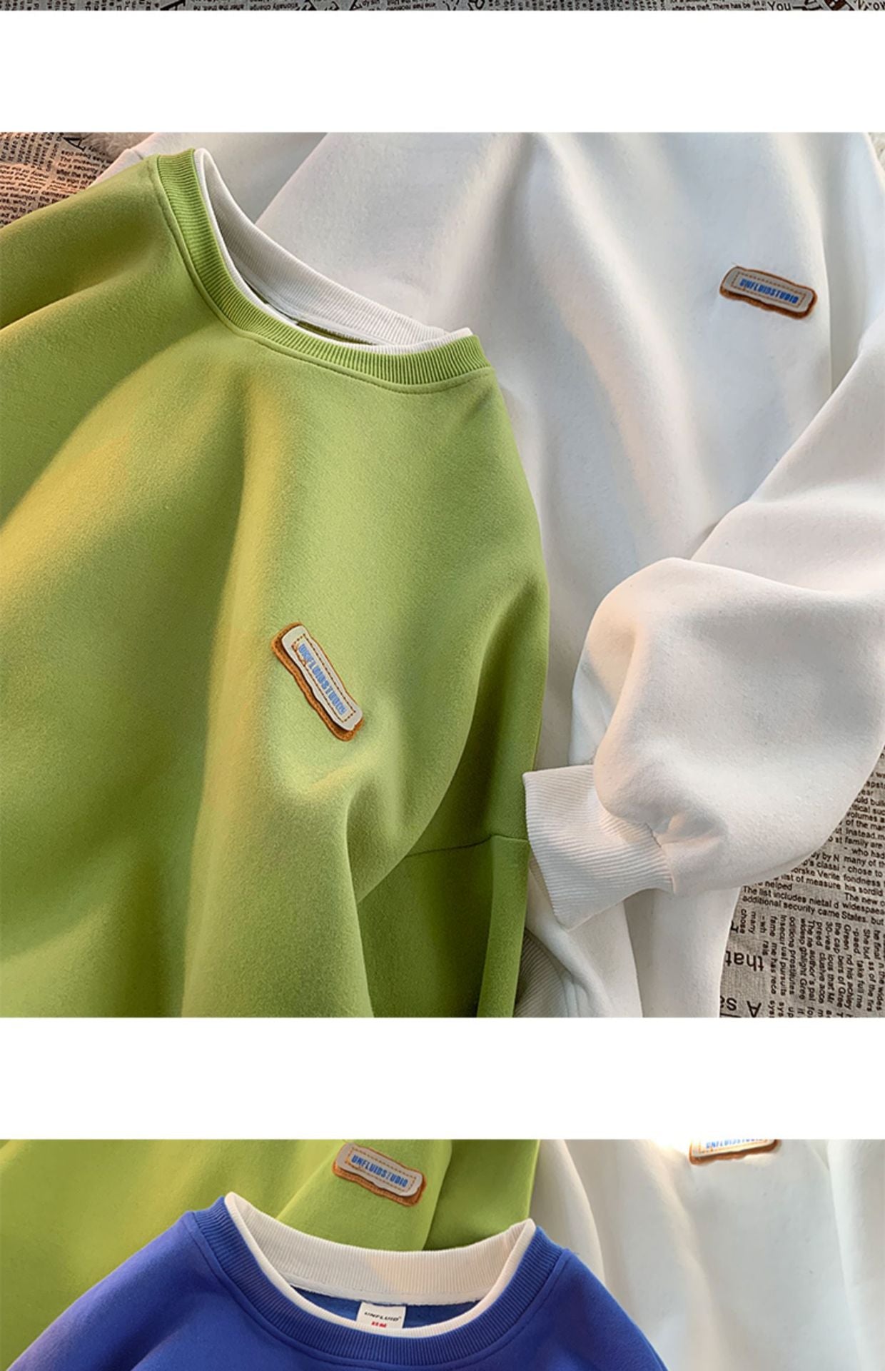 Green sweater men's and women's Hong Kong style spring and autumn top new oversize fake two-piece coat top couple wear lazy