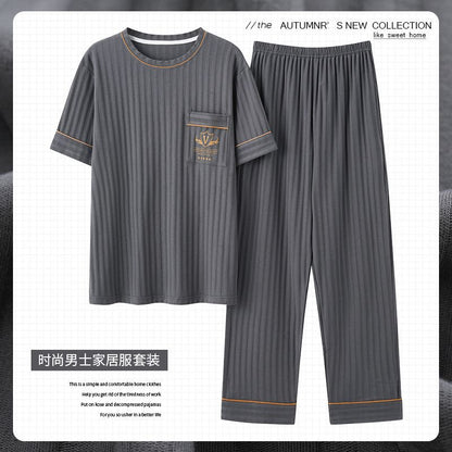 Zhuojia plus size Pajamas Men's Summer Plus Weight Increase Short-sleeved Pants Loose Cardigan Home Wear Men's 220kg