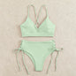 New European and American Swimwear Women Cross-border Solid Color V-neck Sexy Bikini suit High Waist Drawstring Split Swimsuit