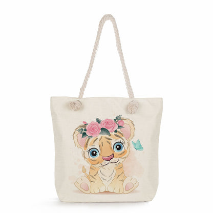 Spot wholesale cartoon cute animal shoulder bag simple large capacity handbag lazy style literary tote bag