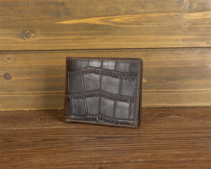 Crazy Horse leather embossed crocodile pattern men's wallet short genuine leather European and American retro wallet horizontal first layer cowhide silver bag
