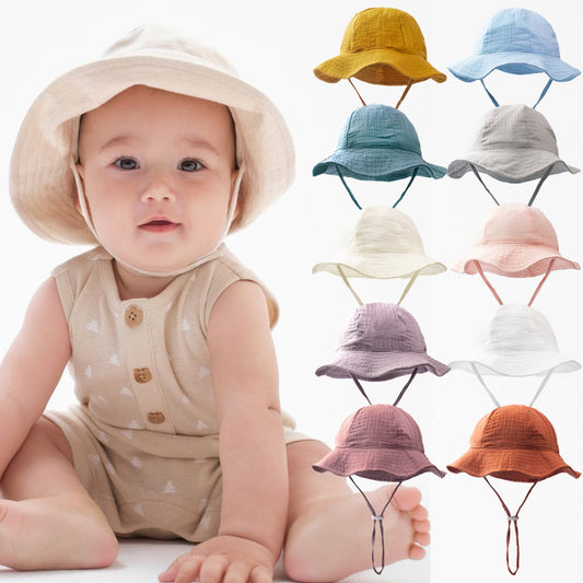 Ins Baby Pure Cotton Basin Hat European and American Anti-Sun Breathable Baby Fisherman Hat Pure Color Kidsren's Sun Hat Breathable Sun Protection