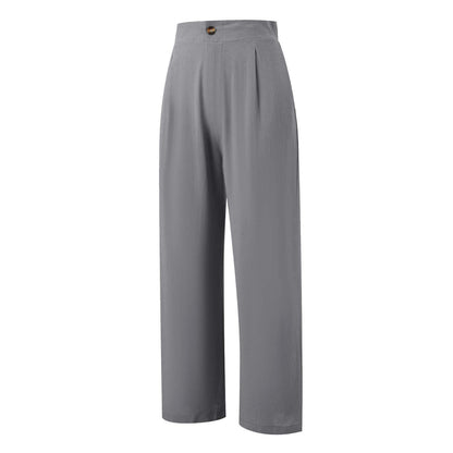 2026 Cross-Border Amazon European and American Summer Comfortable High-Waisted Long Pants with Buttons and Elastic Waist Wide-Leg Pants for Women Casual Straight-Leg Pants